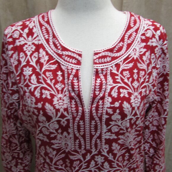 Talbots Vintage 100% Soft Cotton Red/White Floral Tunic Top XL - Picture 5 of 16